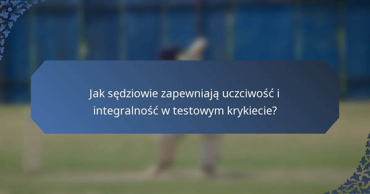 Jak sędziowie zapewniają uczciwość i integralność w testowym krykiecie?